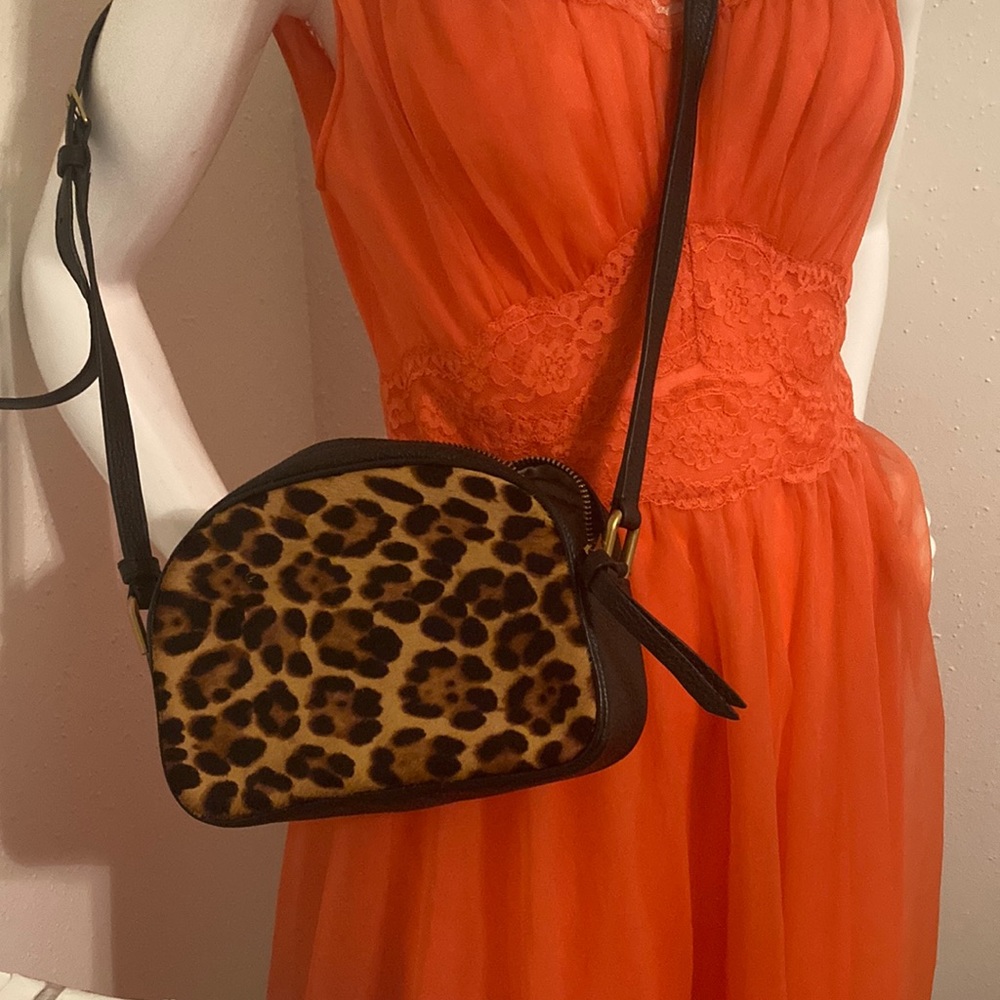 J Crew Leopard leather cross body purse